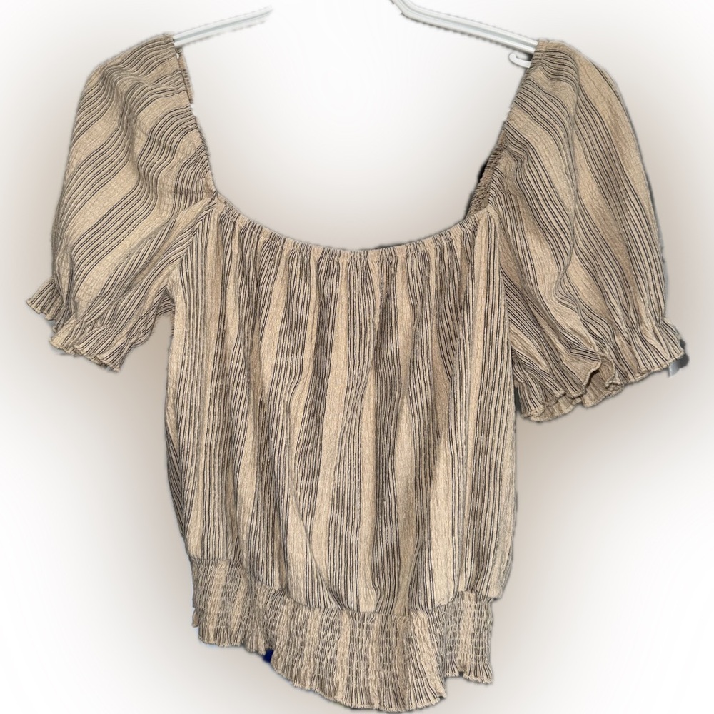 H&M Beige and Black Striped Blouse